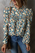 Frilled Mock Neck Floral Print Puff Sleeve Blouse