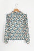 Frilled Mock Neck Floral Print Puff Sleeve Blouse