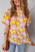 Frilled Mock Neck Puff Sleeve Floral Woven Blouse