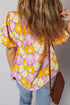 Frilled Mock Neck Puff Sleeve Floral Woven Blouse