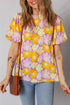 Frilled Mock Neck Puff Sleeve Floral Woven Blouse