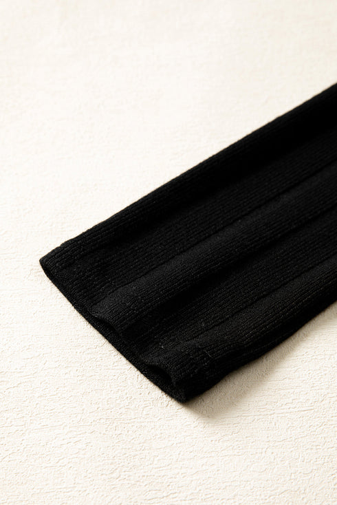 Frilled Mock Neck Ribbed Knit Mixed Media Mini Dress