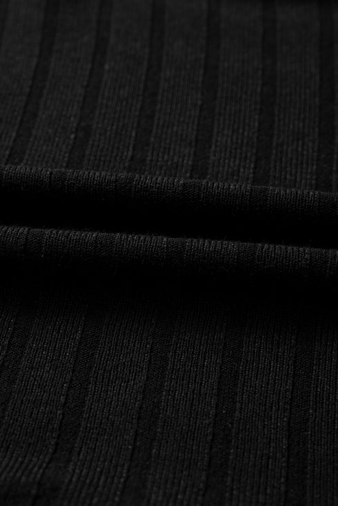 Frilled Mock Neck Ribbed Knit Mixed Media Mini Dress