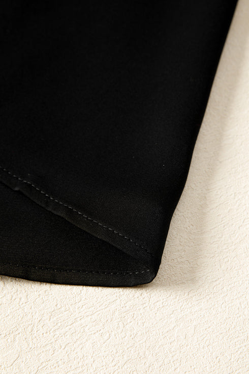 Frilled Mock Neck Ribbed Knit Mixed Media Mini Dress