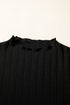 Frilled Mock Neck Ribbed Knit Mixed Media Mini Dress