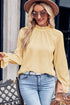 Frilled Mock Neck Ripple Bubble Sleeve Blouse