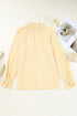 Frilled Mock Neck Ripple Bubble Sleeve Blouse