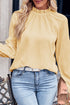 Frilled Mock Neck Ripple Bubble Sleeve Blouse
