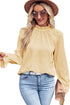 Frilled Mock Neck Ripple Bubble Sleeve Blouse