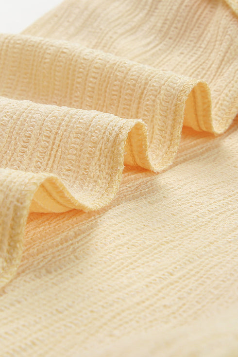 Frilled Mock Neck Ripple Bubble Sleeve Blouse