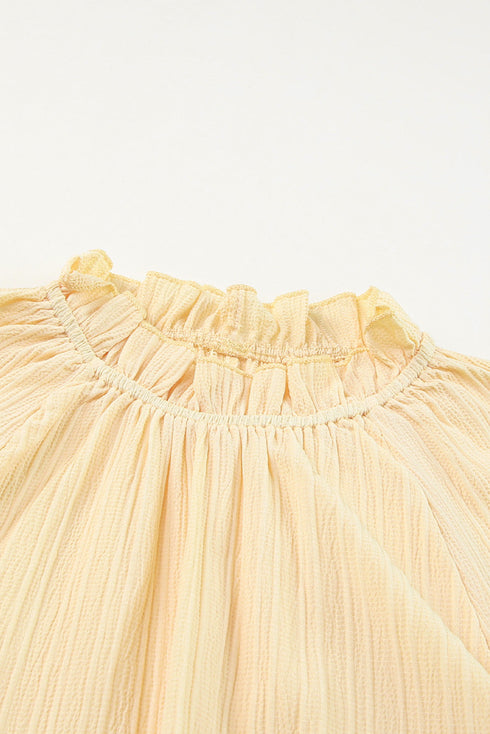 Frilled Mock Neck Ripple Bubble Sleeve Blouse