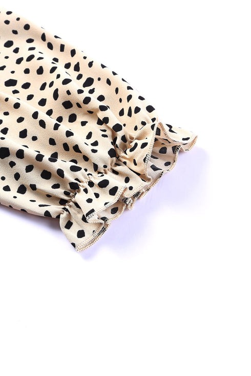 Frilled Neck 3/4 Sleeves Cheetah Blouse