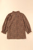 Frilled Neck 3/4 Sleeves Cheetah Blouse