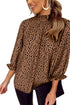 Frilled Neck 3/4 Sleeves Cheetah Blouse