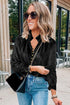 Frilled Neck Buttoned Front Velvet Top