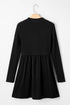 Frilled Neck Ribbed Knit Patchwork Long Sleeve Mini Dress