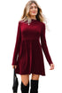 Frilled Neck Ribbed Knit Patchwork Long Sleeve Mini Dress