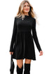 Frilled Neck Ribbed Knit Patchwork Long Sleeve Mini Dress