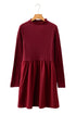 Frilled Neck Ribbed Knit Patchwork Long Sleeve Mini Dress