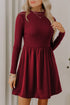 Frilled Neck Ribbed Knit Patchwork Long Sleeve Mini Dress