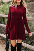 Frilled Neck Ribbed Knit Patchwork Long Sleeve Mini Dress