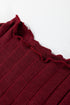 Frilled Neck Ribbed Knit Patchwork Long Sleeve Mini Dress