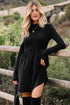 Frilled Neck Ribbed Knit Patchwork Long Sleeve Mini Dress