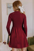 Frilled Neck Ribbed Knit Patchwork Long Sleeve Mini Dress