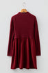 Frilled Neck Ribbed Knit Patchwork Long Sleeve Mini Dress