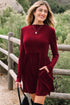 Frilled Neck Ribbed Knit Patchwork Long Sleeve Mini Dress