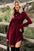 Frilled Neck Ribbed Knit Patchwork Long Sleeve Mini Dress