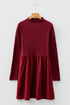 Frilled Neck Ribbed Knit Patchwork Long Sleeve Mini Dress