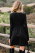 Frilled Neck Ribbed Knit Patchwork Long Sleeve Mini Dress