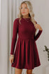 Frilled Neck Ribbed Knit Patchwork Long Sleeve Mini Dress