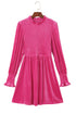 Frilled Neck Smocked Bodice Velvet Dress