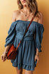 Frilled Neckline 3/4 Sleeve Laye Ruched Mini Dress