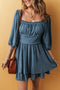 Frilled Neckline 3/4 Sleeve Laye Ruched Mini Dress