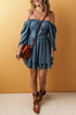 Frilled Neckline 3/4 Sleeve Laye Ruched Mini Dress