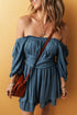 Frilled Neckline 3/4 Sleeve Laye Ruched Mini Dress