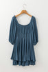Frilled Neckline 3/4 Sleeve Laye Ruched Mini Dress