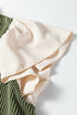 Frilled Neckline Ruffled Short Sleeve Ribbed Patchwork Blouse