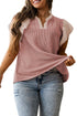 Frilled Neckline Ruffled Short Sleeve Ribbed Patchwork Blouse