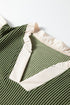 Frilled Neckline Ruffled Short Sleeve Ribbed Patchwork Blouse