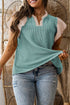 Frilled Neckline Ruffled Short Sleeve Ribbed Patchwork Blouse