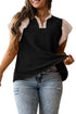 Frilled Neckline Ruffled Short Sleeve Ribbed Patchwork Blouse