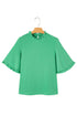 Frilled Round Neck Wide Sleeve Woven Relaxed Fit Blouse