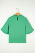 Frilled Round Neck Wide Sleeve Woven Relaxed Fit Blouse