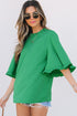 Frilled Round Neck Wide Sleeve Woven Relaxed Fit Blouse