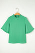 Frilled Round Neck Wide Sleeve Woven Relaxed Fit Blouse