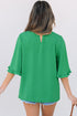 Frilled Round Neck Wide Sleeve Woven Relaxed Fit Blouse